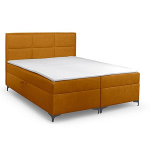 Dwuosobowe łóżko kontynentalne z topperem do sypialni - 120x200 z opcją wyboru rozmiaru VADUZ miodowy