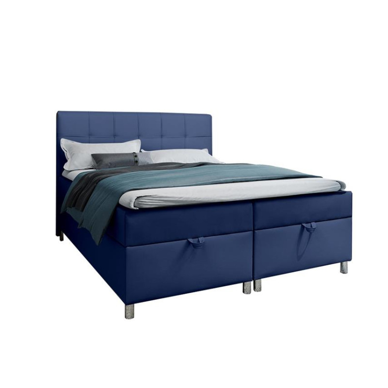 Podwójne łóżko kontynentalne z pojemnikiem na pościel do sypialni - 120x200 z opcją wyboru rozmiaru MALABO granatowe 1/9
