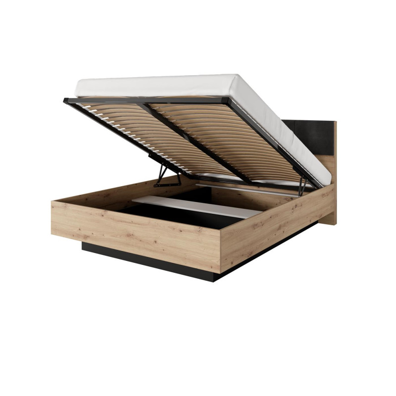 Drewniane łóżko AMARA z pojemnikiem na pościel 160x200 dąb artisan/antracyt 2/9