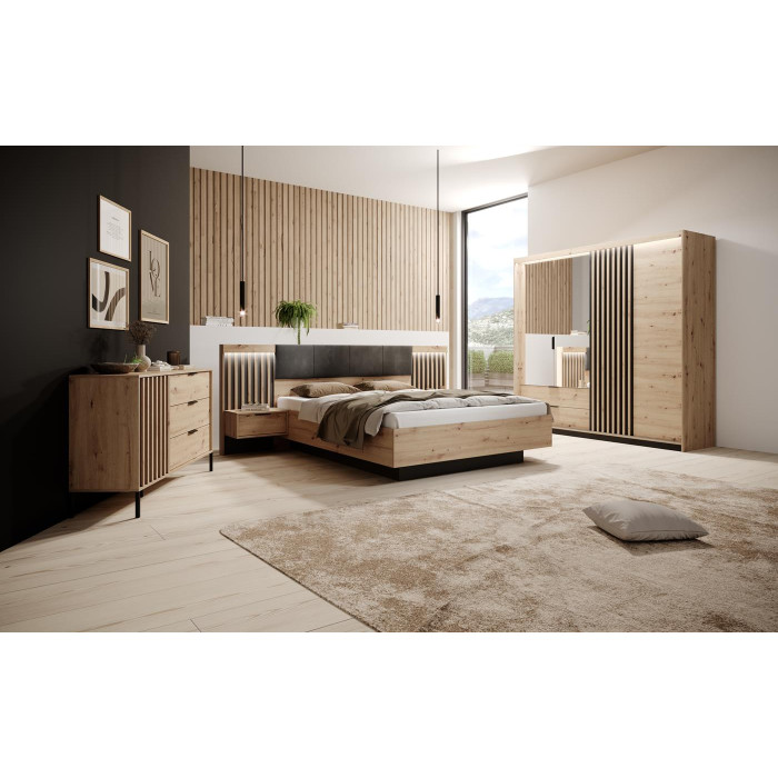 Drewniane łóżko AMARA z pojemnikiem na pościel 160x200 dąb artisan/antracyt 3