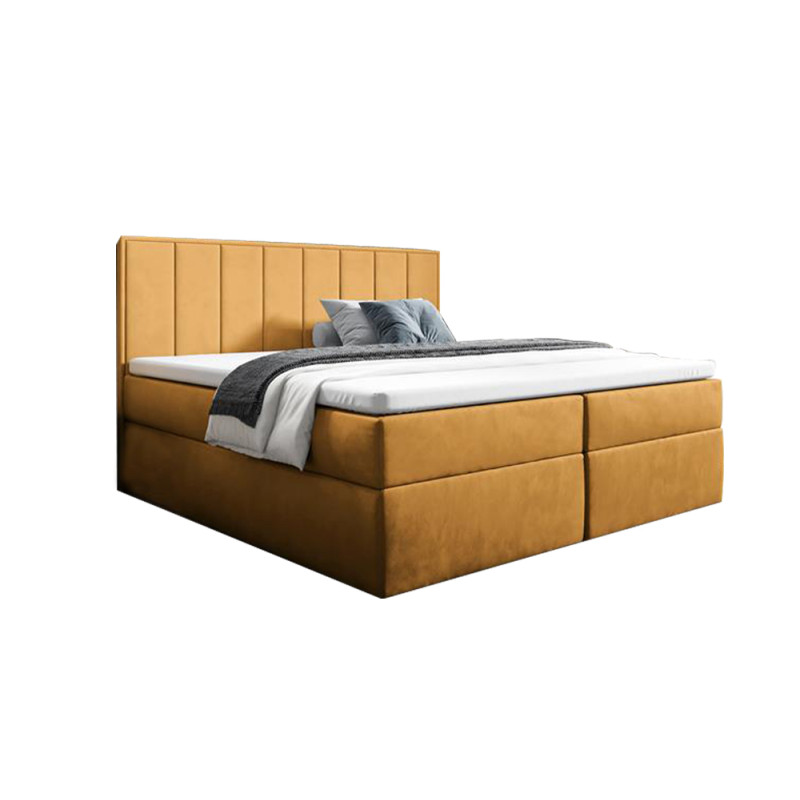 Nowoczesne łóżko kontynentalne z topperem do sypialni - 120x200 z opcją wyboru rozmiaru HAVANA miodowe 1/9