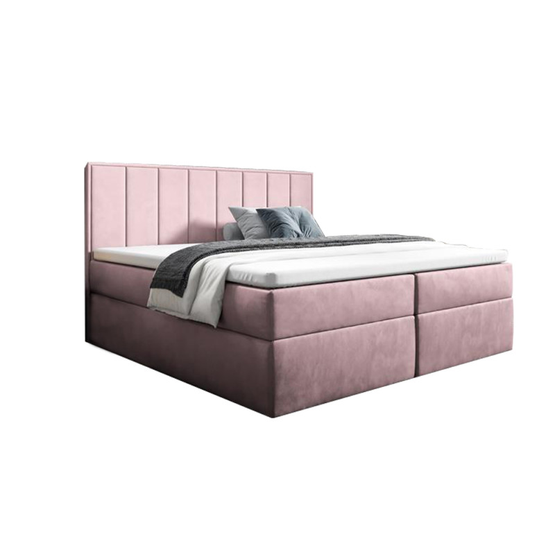 Nowoczesne łóżko kontynentalne z topperem do sypialni - 120x200 z opcją wyboru rozmiaru HAVANA różowe 1/9