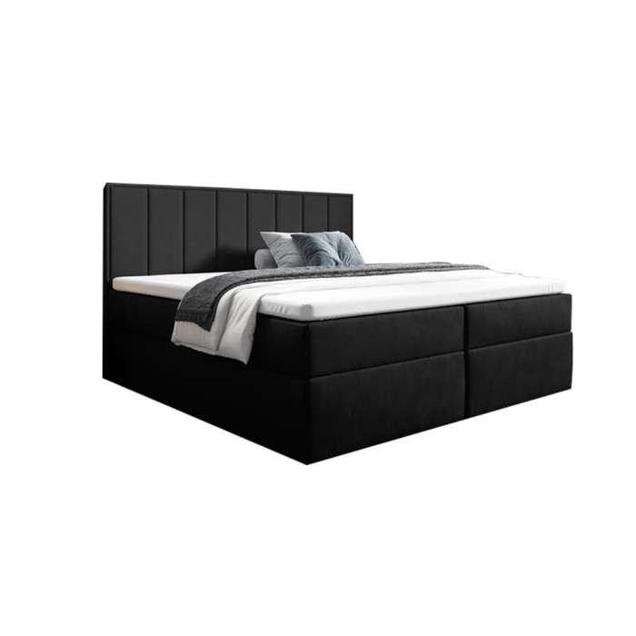 Nowoczesne łóżko kontynentalne z pojemnikiem na pościel do sypialni - 120x200 z opcją wyboru rozmiaru HAVANA czarne