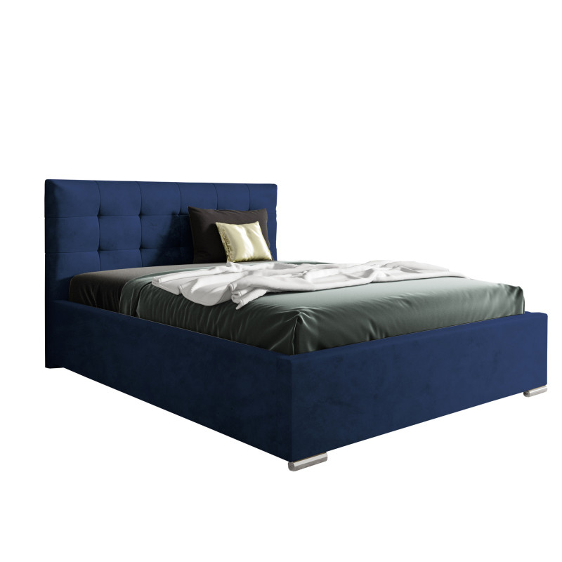 Nowoczesne tapicerowane łóżko z wysokim zagłowiem do sypialni - 120x200 z opcją wyboru rozmiaru PLAY granatowe 1/9