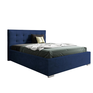 Nowoczesne tapicerowane łóżko z wysokim zagłowiem do sypialni - 120x200 z opcją wyboru rozmiaru PLAY granatowe