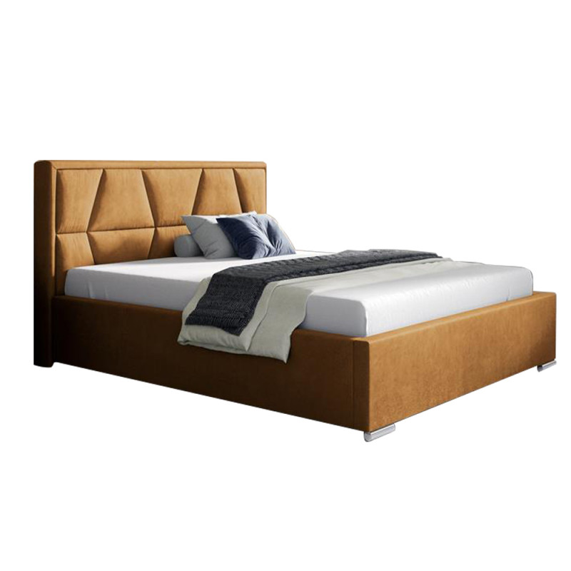 Tapicerowane łóżko z wysokim zagłowiem do sypialni - 120x200 z opcją wyboru rozmiaru LOCA miodowy