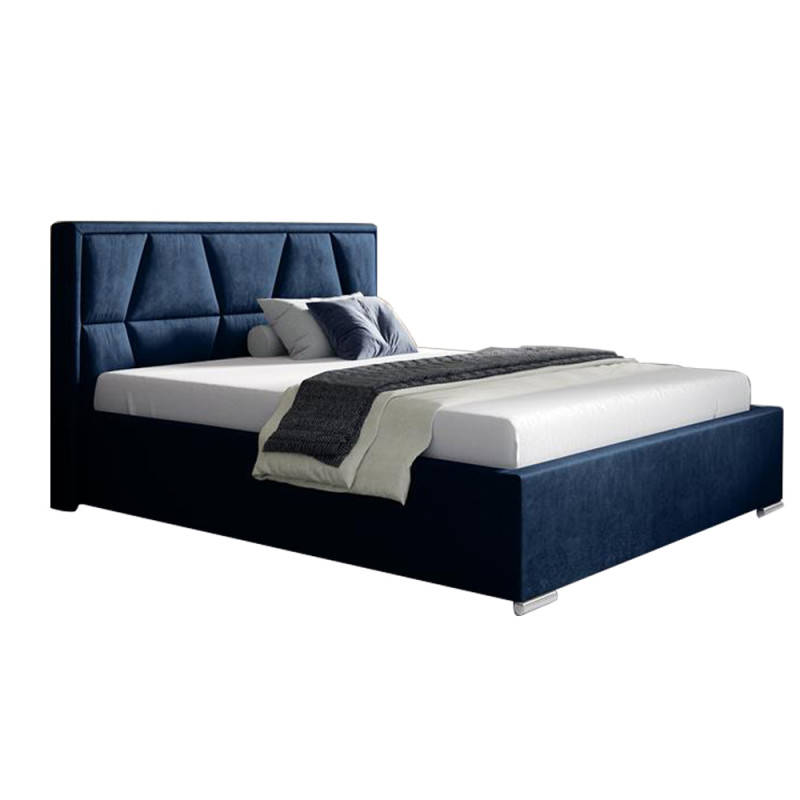 Tapicerowane łóżko z wysokim zagłowiem do sypialni - 120x200 z opcją wyboru rozmiaru LOCA granatowe