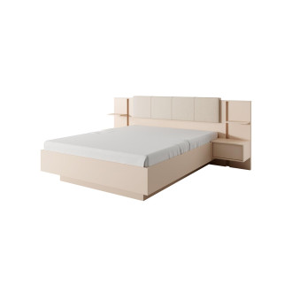 Nowoczesne łóżko HOLEN 160x200 z pojemnikiem na posciel i stolikami nocnymi beżowy