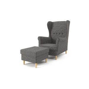 Nowoczesny fotel do salonu MILANO + podnóżek / LUX06 ciemny szary