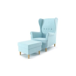 Nowoczesny fotel do salonu MILANO + podnóżek / BEAUTY06 jasny niebieski