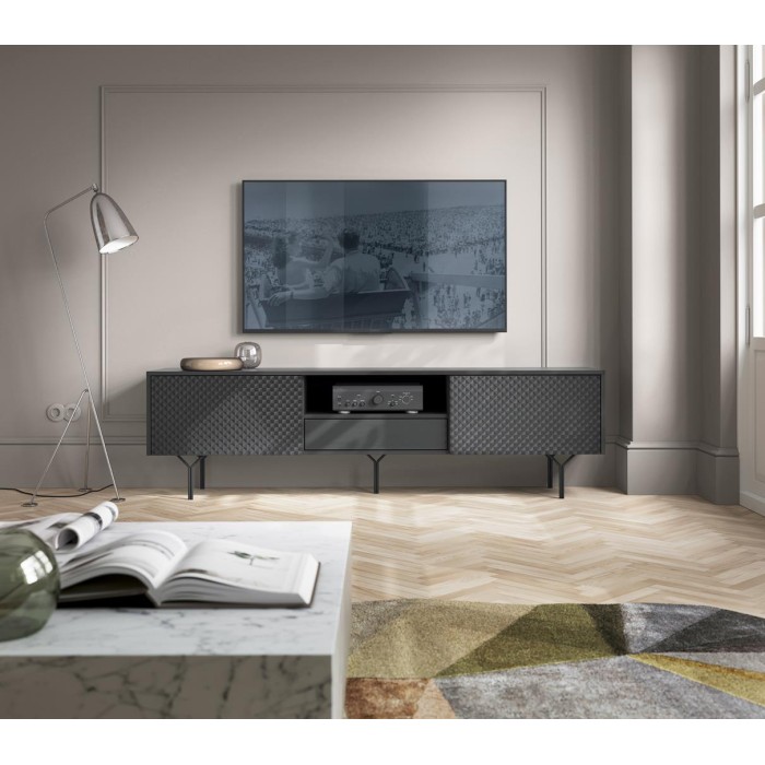 Szeroka szafka RTV czarna stolik pod telewizor 180 cm do salonu STILL