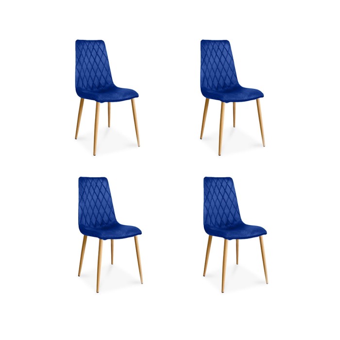 Zestaw 4 krzeseł tapicerowanych VERSO granatowy / noga dąb