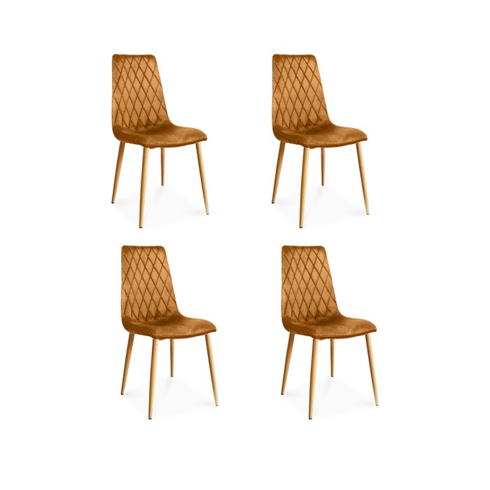 Zestaw 4 krzeseł tapicerowanych VERSO miodowy / noga dąb