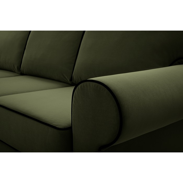 Sofa z ozdobnymi przeszyciami TIAGO / MATT VELVET38+99 butelkowa zieleń+czarny 2