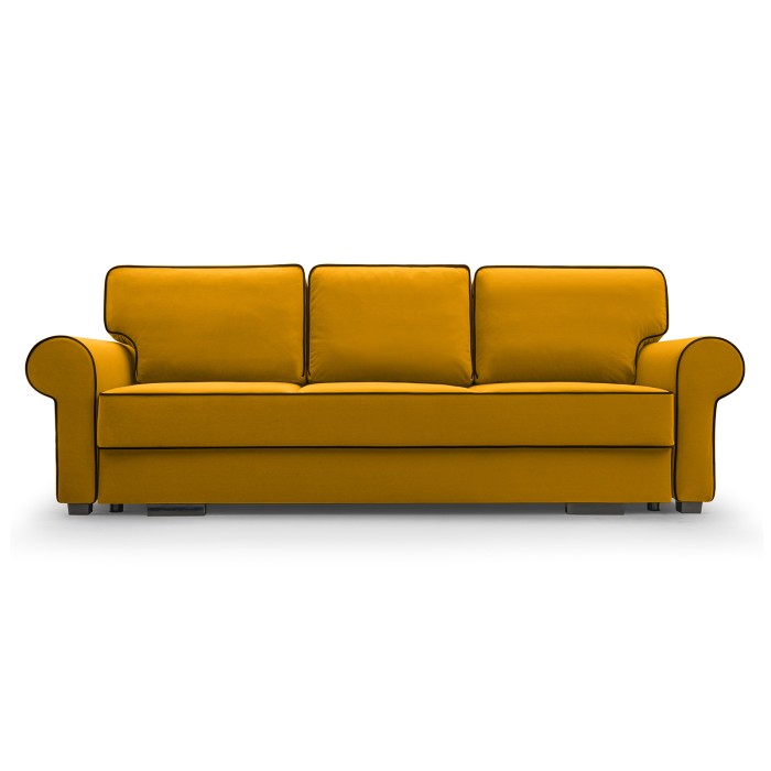 Sofa z ozdobnymi przeszyciami TIAGO / MATT VELVET48+99 miodowy+czarny