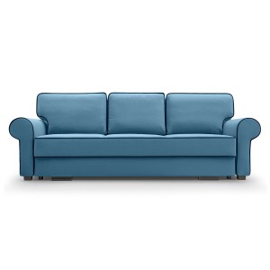 Sofa z ozdobnymi przeszyciami TIAGO / MATT VELVET72+99 niebieski+czarny