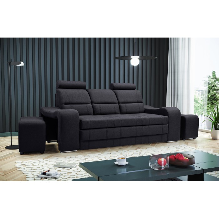 Rozkładana sofa z pufami POGO / INARI100 czarny 2