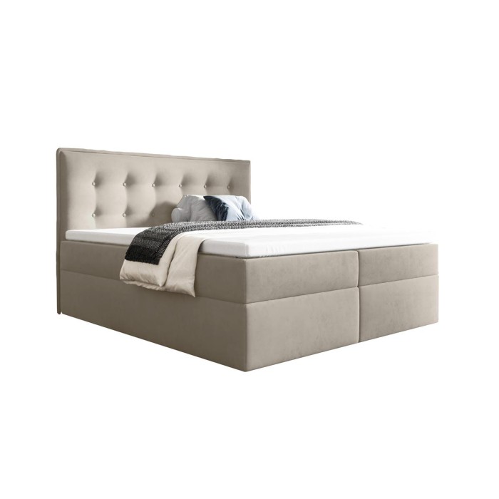 Stylowe łóżko kontynentalne z pojemnikiem na pościel do sypialni - 120x200 z opcją wyboru rozmiaru FOCUS beżowe 3