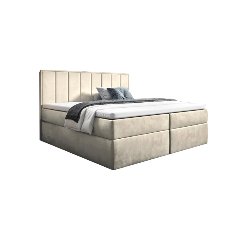 Nowoczesne łóżko kontynentalne z topperem do sypialni - 120x200 z opcją wyboru rozmiaru HAVANA beżowe 333 1/9
