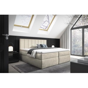 Nowoczesne łóżko kontynentalne z topperem do sypialni - 120x200 z opcją wyboru rozmiaru HAVANA beżowe 333 2/9