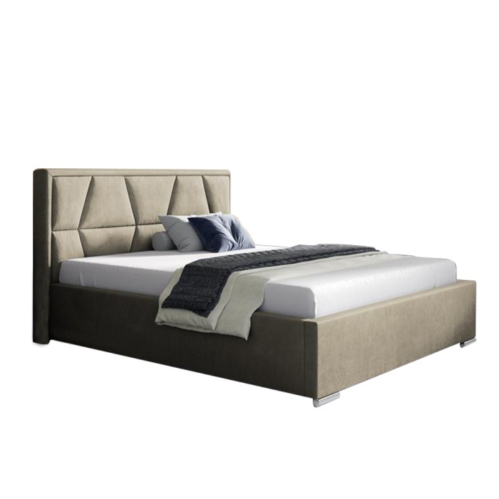 Tapicerowane łóżko z wysokim zagłowiem do sypialni - 120x200 z opcją wyboru rozmiaru LOCA beżowe 333