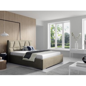 Tapicerowane łóżko z wysokim zagłowiem do sypialni - 120x200 z opcją wyboru rozmiaru LOCA beżowe 333 2/9