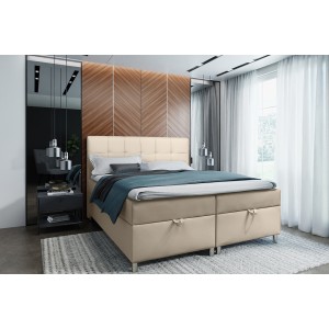 Podwójne łóżko kontynentalne z pojemnikiem na pościel do sypialni - 120x200 z opcją wyboru rozmiaru MALABO beż 3343 2/9