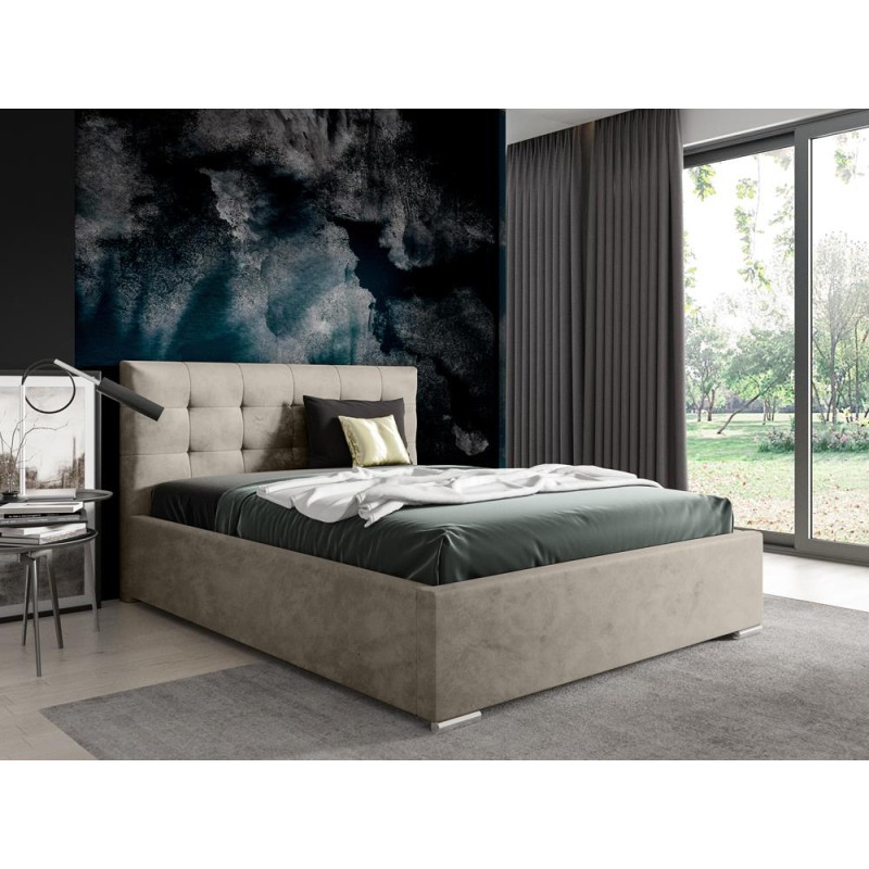 Nowoczesne tapicerowane łóżko z wysokim zagłowiem do sypialni - 120x200 z opcją wyboru rozmiaru PLAY beżowe 232 2/9