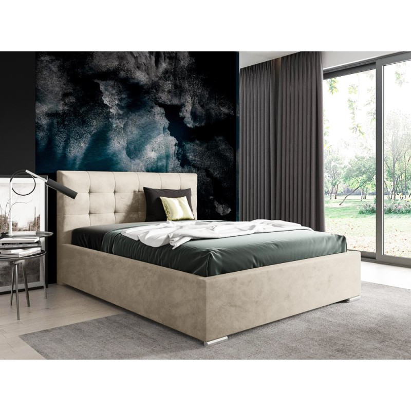 Nowoczesne tapicerowane łóżko z wysokim zagłowiem do sypialni - 120x200 z opcją wyboru rozmiaru PLAY beżowy 232 2/9