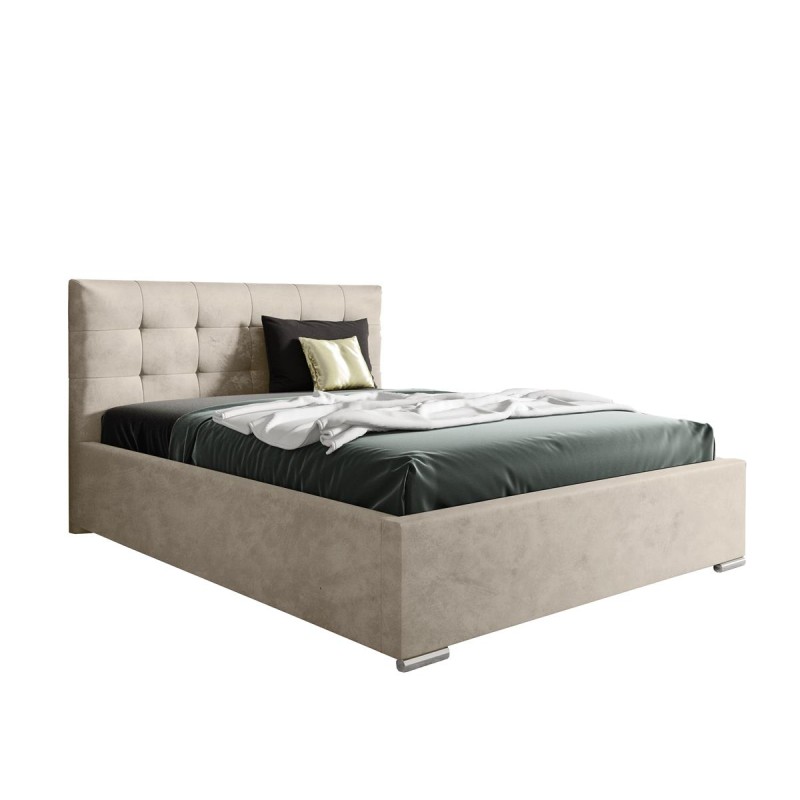 Nowoczesne tapicerowane łóżko z wysokim zagłowiem do sypialni - 120x200 z opcją wyboru rozmiaru PLAY beżowy 232 1/9