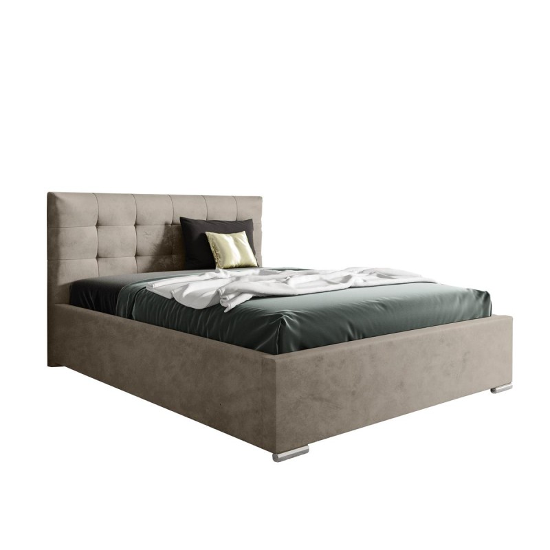 Nowoczesne tapicerowane łóżko z wysokim zagłowiem do sypialni - 120x200 z opcją wyboru rozmiaru PLAY beżowe 232 1/9