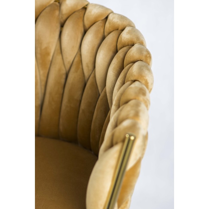 Kubełkowy fotel tapicerowany LARISSA - miodowy / noga złota 2