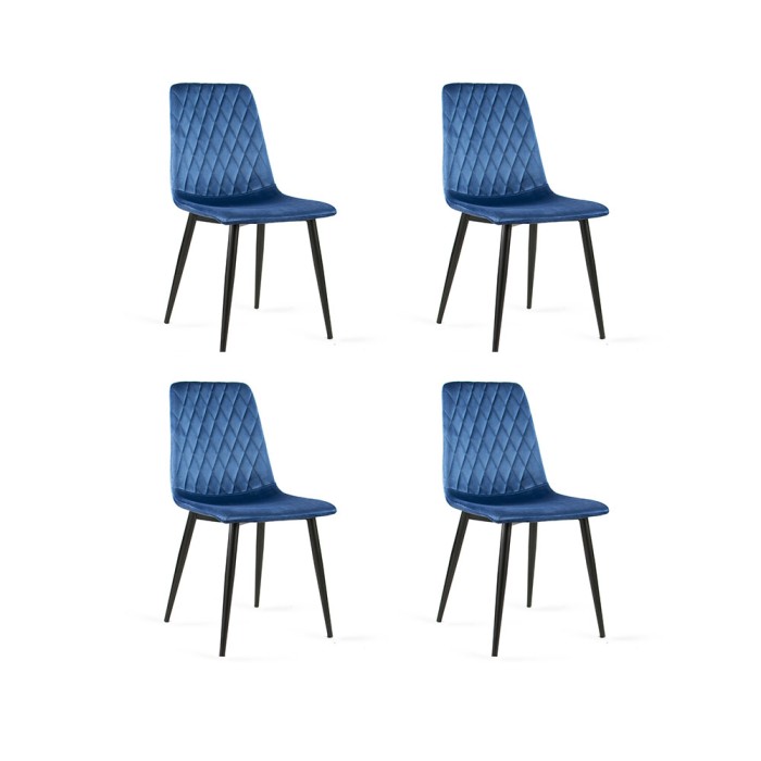 Zestaw 4 krzeseł tapicerowanych VERSO granatowy / noga czarna