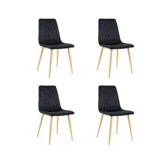 Zestaw 4 krzeseł tapicerowanych VERSO czarny / noga dąb