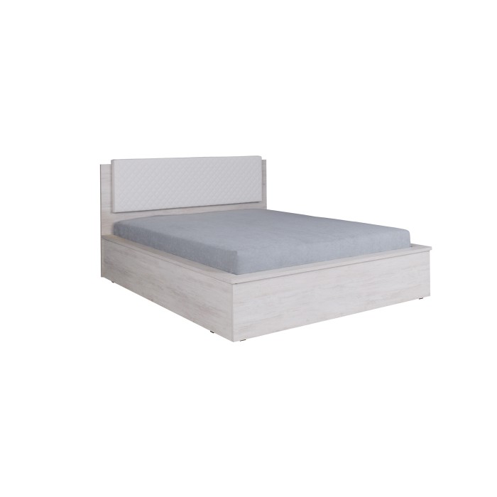 Klasyczne łóżko do sypialni 160x200 MALI / dąb biały + biała ekoskóra
