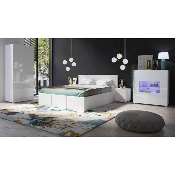 Łóżko tapicerowane do sypialni 160x200 BIRD / biała ekoskóra 3