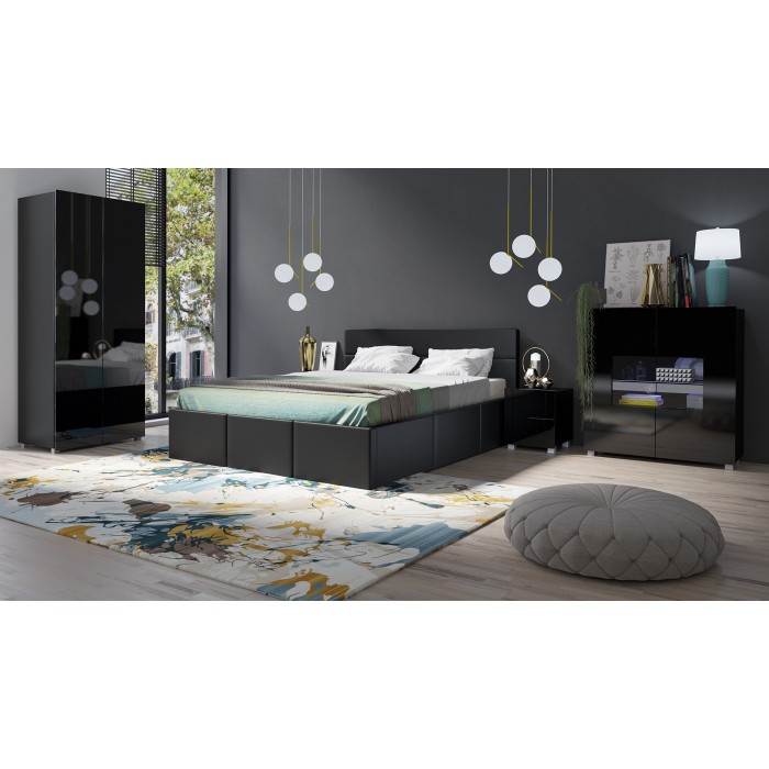 Łóżko tapicerowane do sypialni 160x200 BIRD / czarna ekoskóra 3