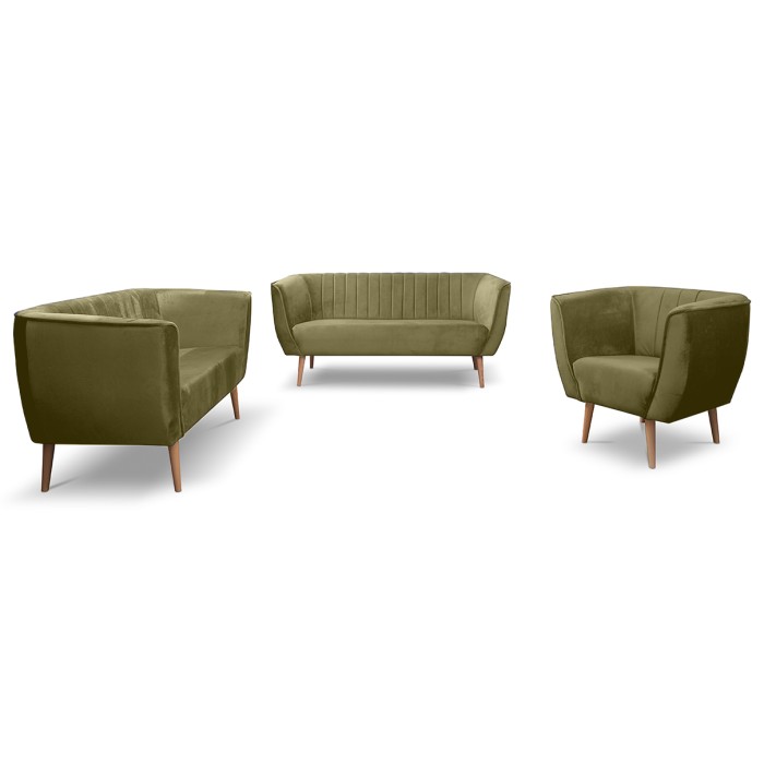 Sofa dwuosobowa z przeszyciami w stylu skandynawskim PIK 2 / MON38 oliwkowa 2