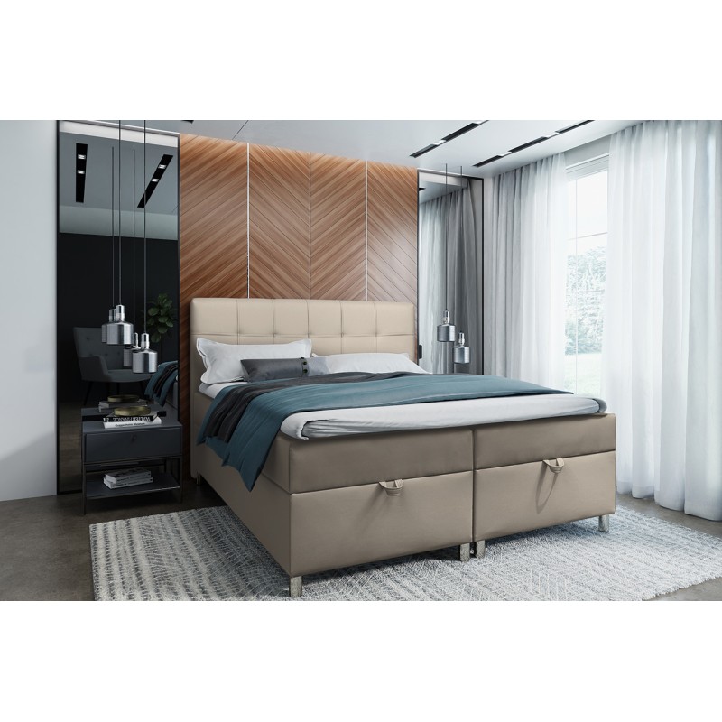 Podwójne łóżko kontynentalne z pojemnikiem na pościel do sypialni - 120x200 z opcją wyboru rozmiaru MALABO beżowe 22 2/9