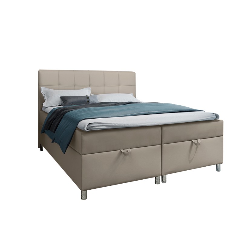 Podwójne łóżko kontynentalne z pojemnikiem na pościel do sypialni - 120x200 z opcją wyboru rozmiaru MALABO beżowe 22 1/9