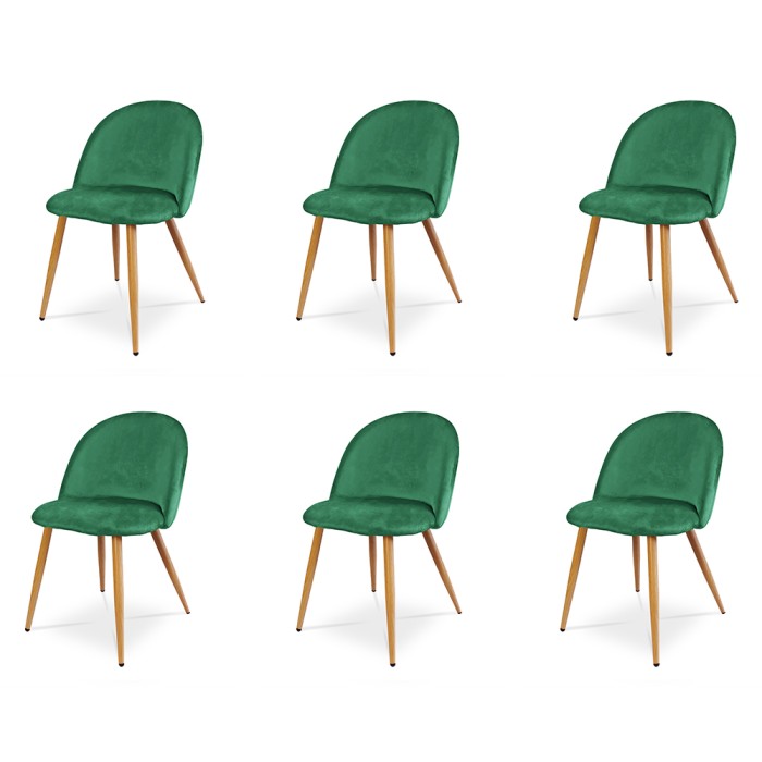 Zestaw 6 krzeseł tapicerowanych SOLO - zieleń butelkowa / noga dąb