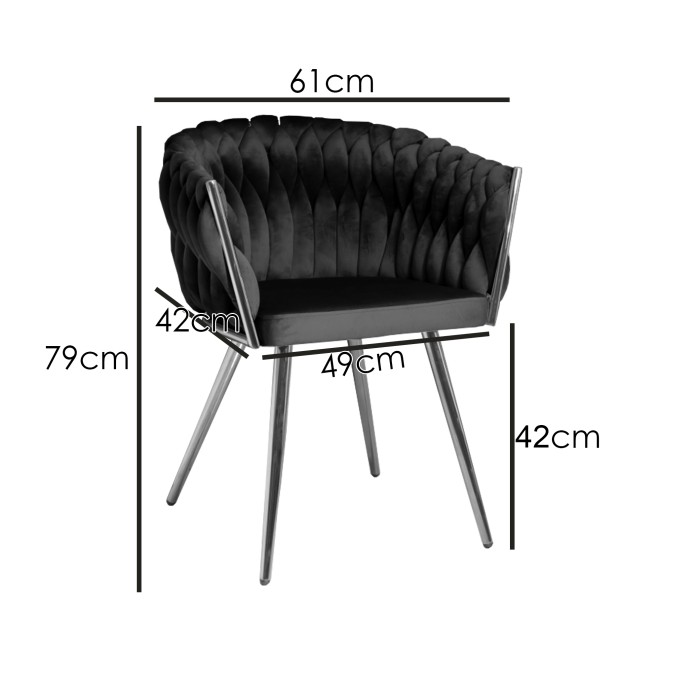 Krzesło kubełkowe tapicerowane plecione LARISSA szare welurowe, czarne nogi