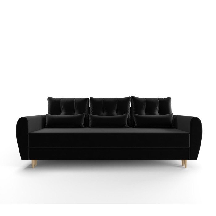 Sofa z funkcją spania drewniane nogi ELEGANZ Czarna
