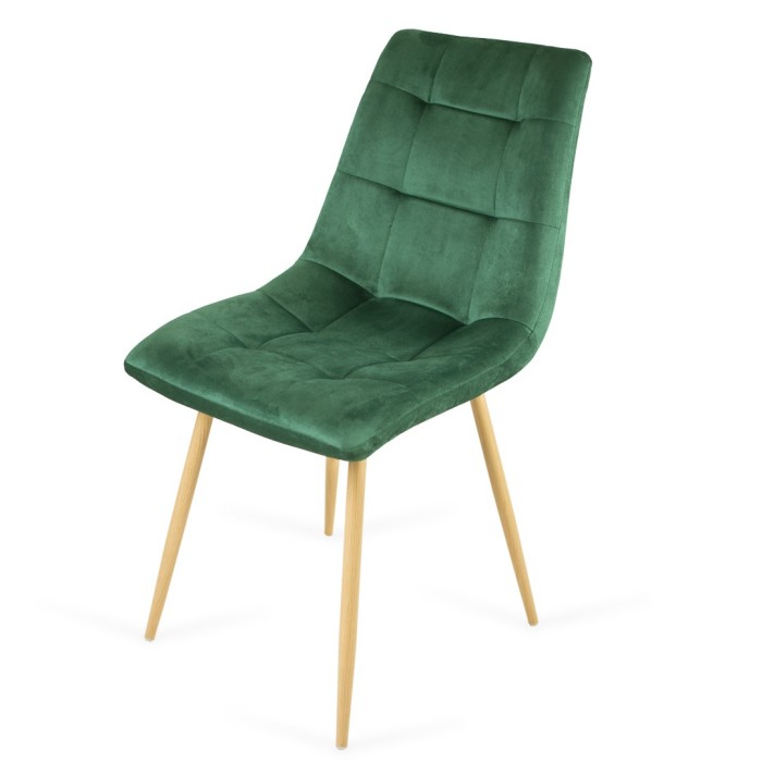 Tapicerowane krzesło Ben do salonu lub jadalni - zieleń butelkowa / noga dąb